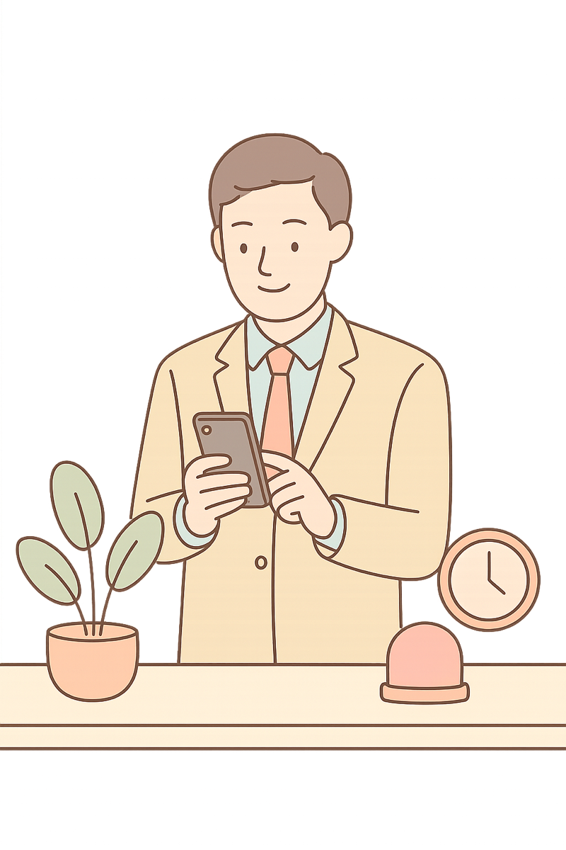 Ilustração mostrando um profissional usando o OrganizaBot no WhatsApp